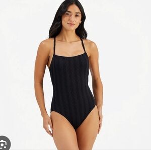 Freely NWOT Black One Piece Textured Swimsuit Size Large